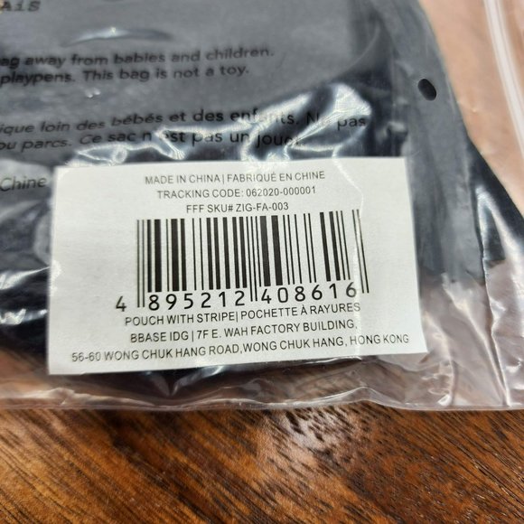 ZiGi MARAIS Zippered Pouch Black Rose Gold Striped Tassel Pull NIB New In Pouch - Picture 5 of 6